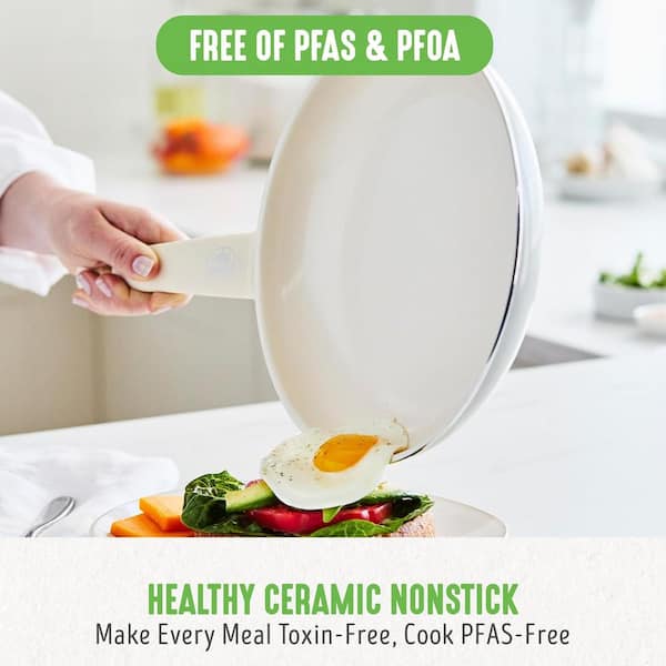 16-Piece Ceramic Kitchen Cookware Pots and Frying Sauce Saute Pans Set, Cream