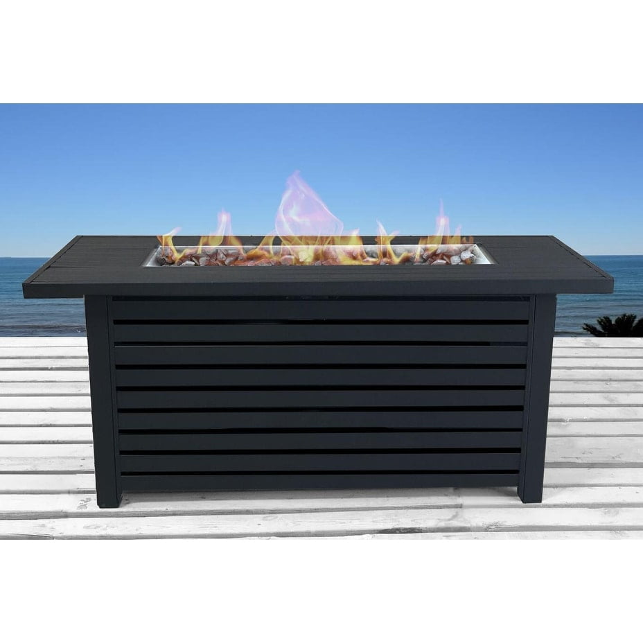 Living Source International Rectangle Steel Propane Fire Pit Table Grey