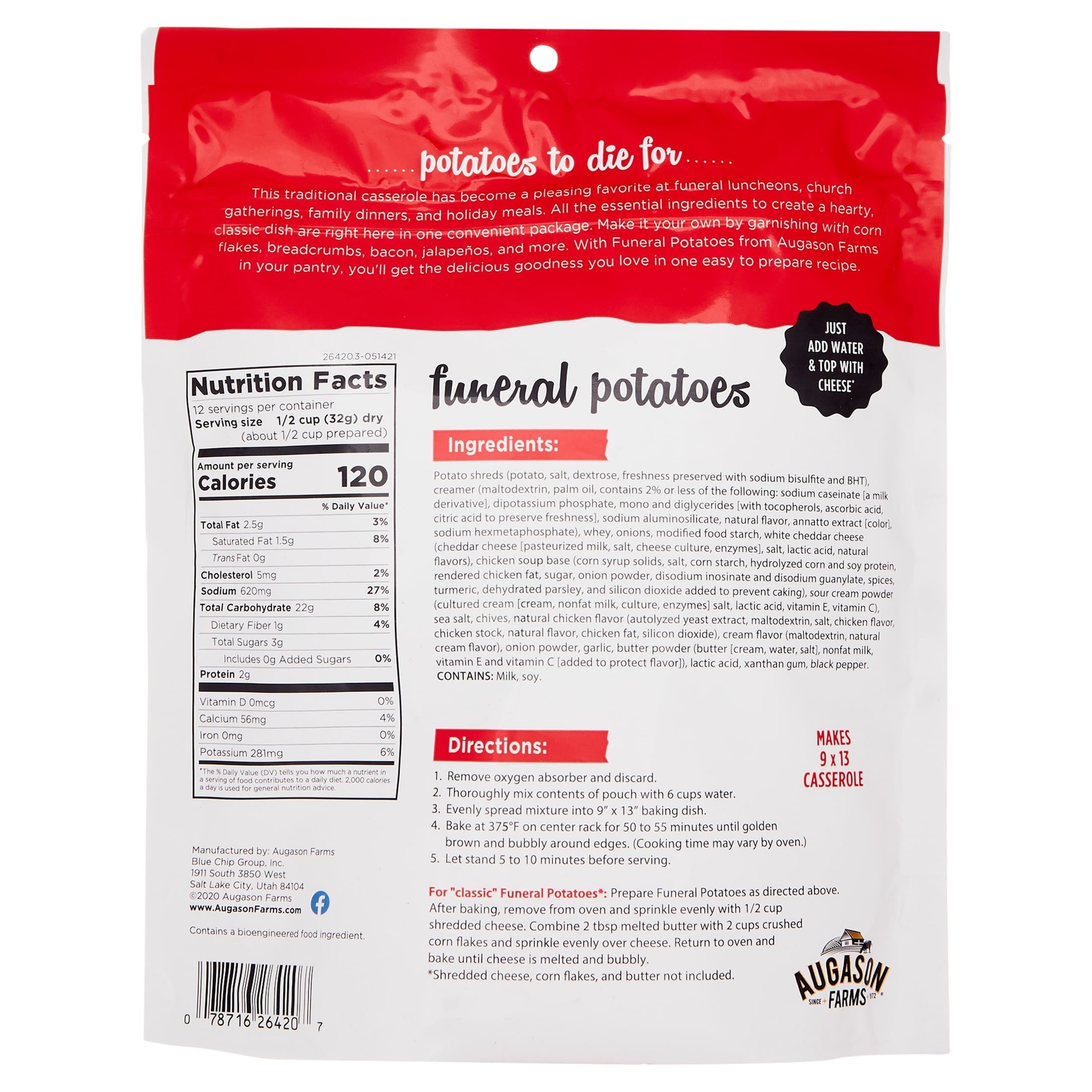 Augason Farms Funeral Potatoes 13.6 oz Food Pouch
