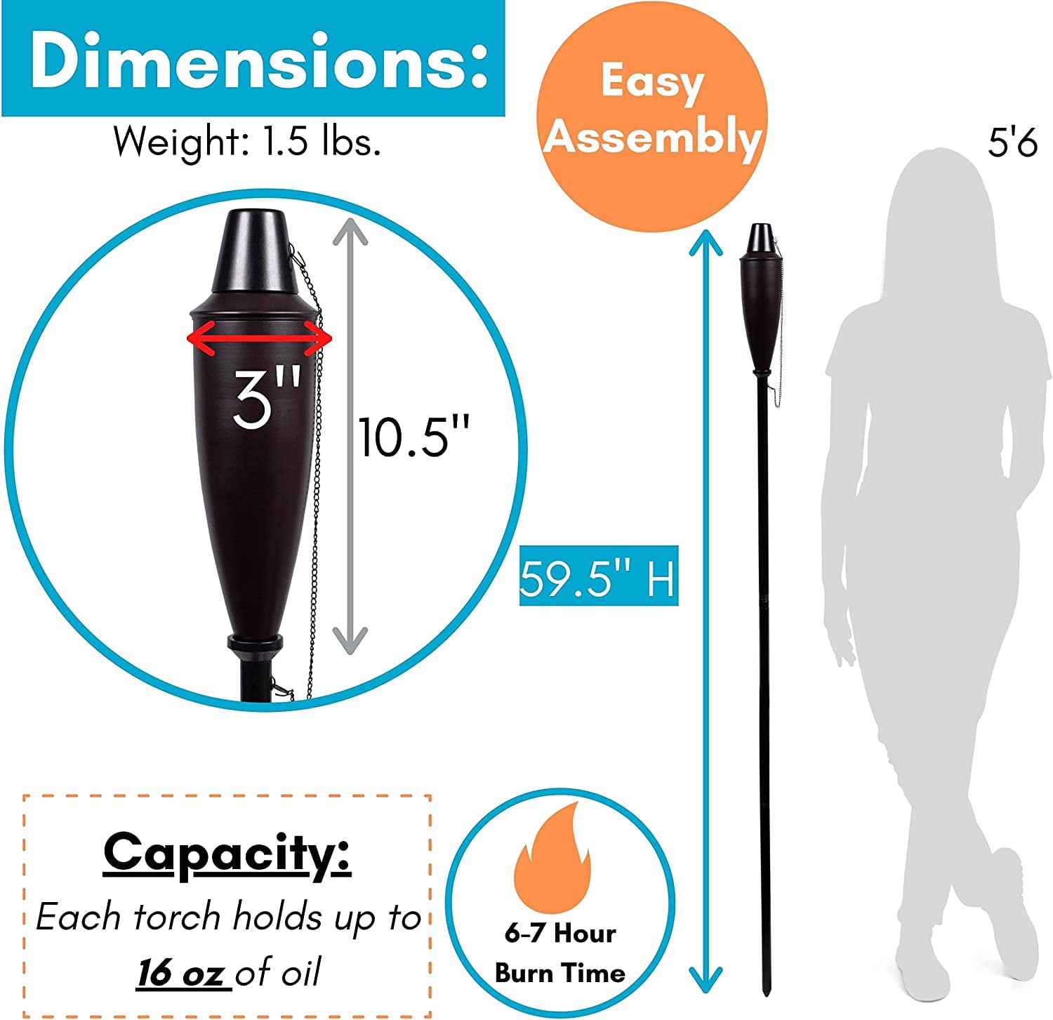 BirdRock Home 4 Pack Outdoor Garden Torches - Oil Rubbed Bronze