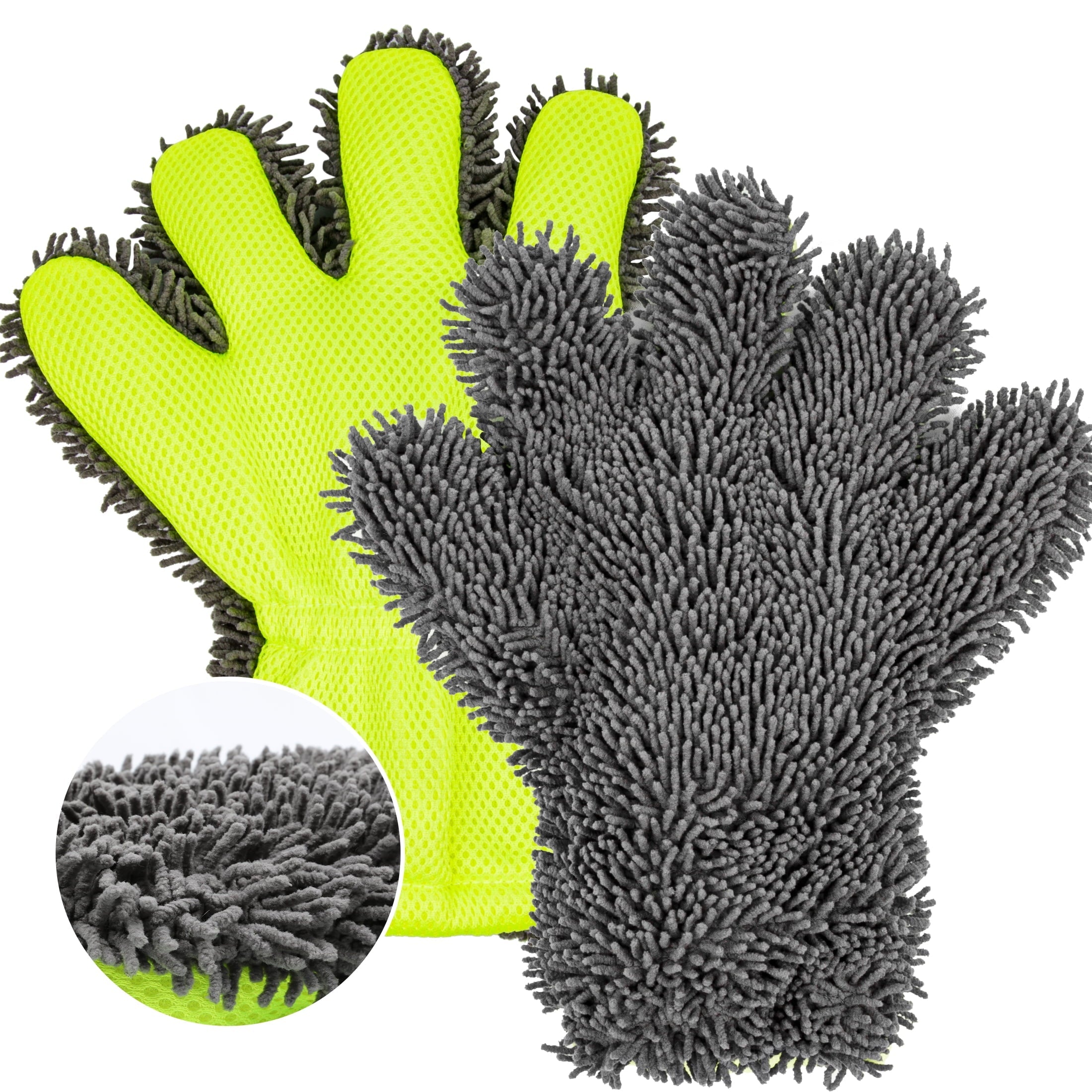 2Pcs car wash glove,5-Finger Chenille Mitt,microfiber car wash mitt