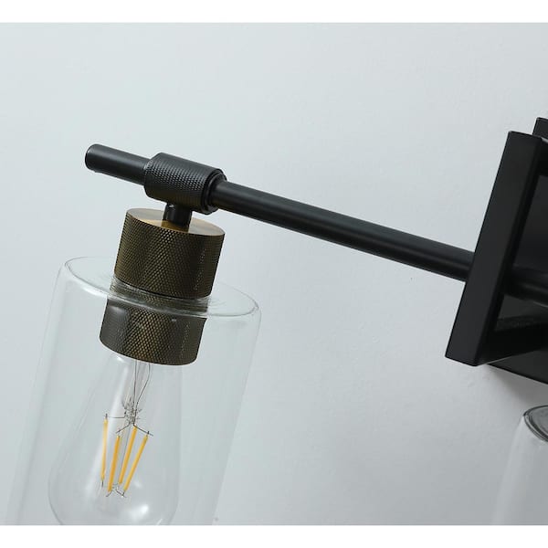 21.6 in. 3-Light Black Bathroom Dimmable Vanity Light with Clear Glass Shades