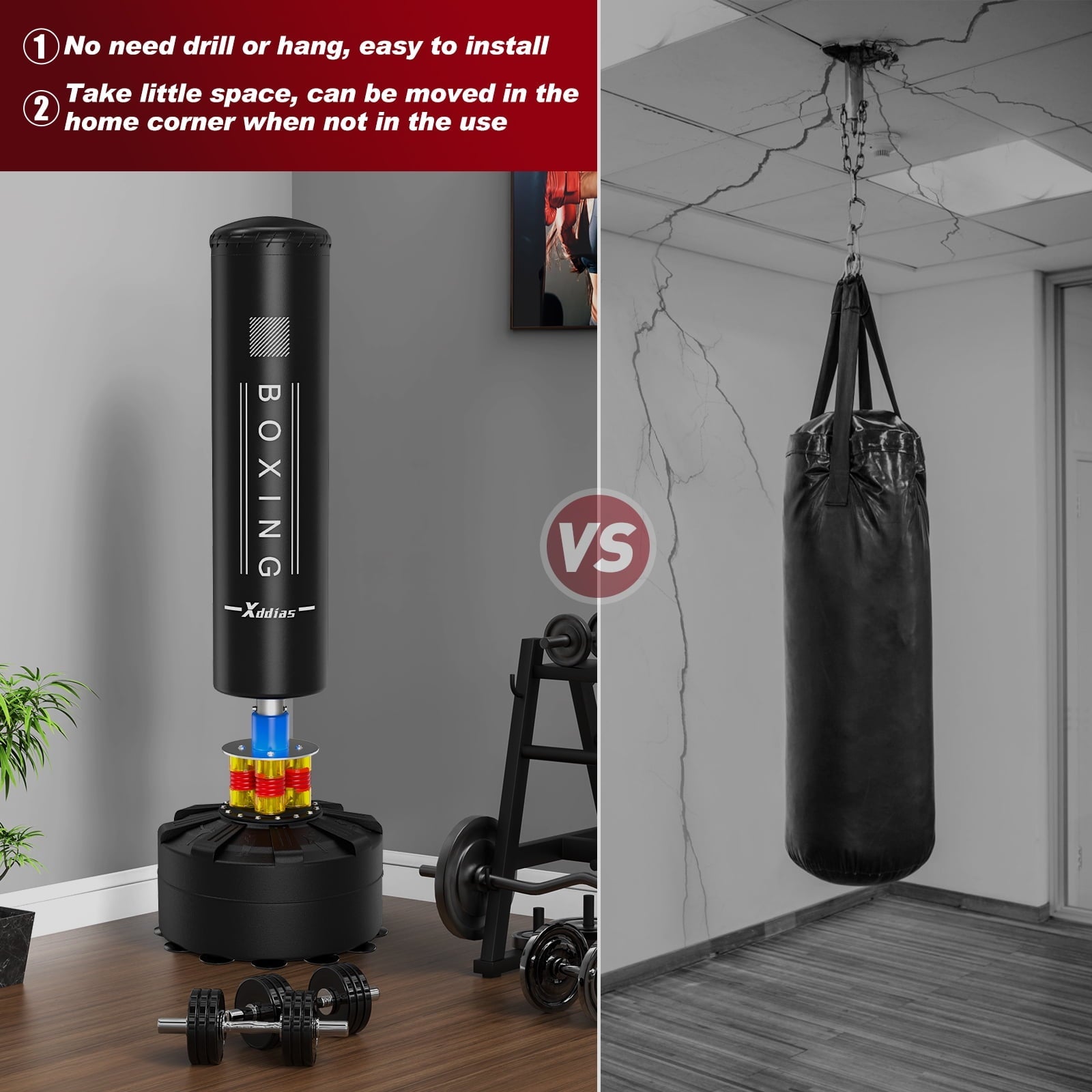 XDDIAS Freestanding Punching Bag 67in-182lbs with with Stand for Adult Youth Kids - Freestanding Boxing Bag for Home Gym Office,Black