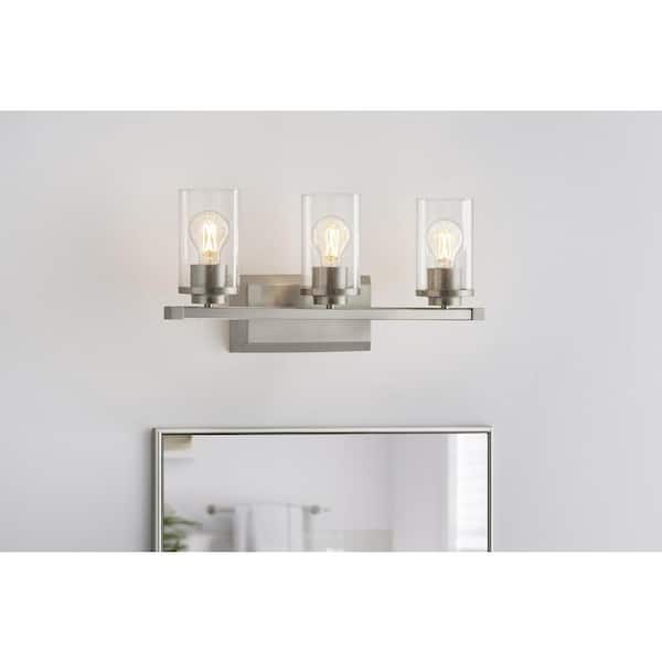 Timpie 22 in. 3-Light Brushed Nickel Bathroom Vanity Light Fixture with Seeded Glass Shades