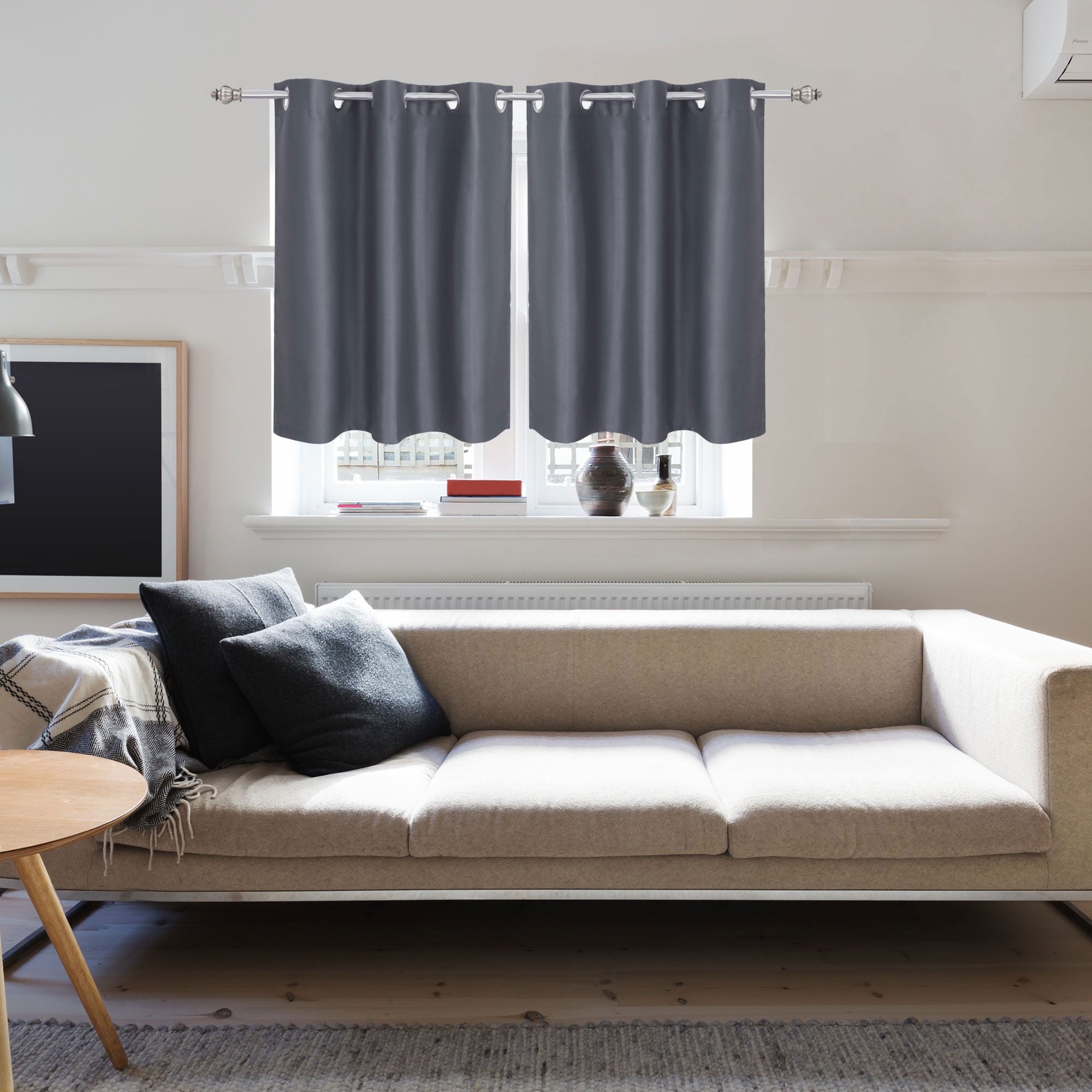 PiccoCasa 2Pcs Blackout Small Window Curtain Panel Kitchen Curtain, Gray, 42