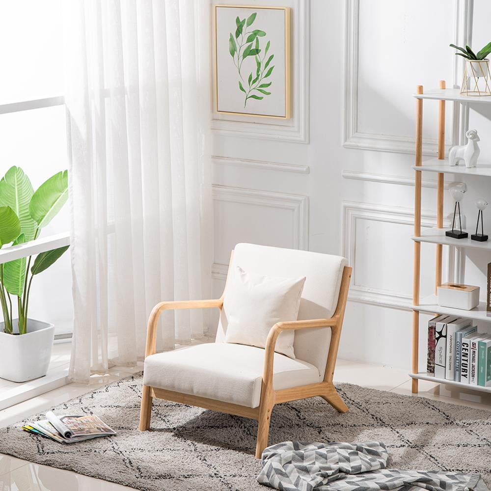 UBesGoo Modern Mid Century Accent Chair Living Room Single Sofa Cafe Lounge Chair Beige