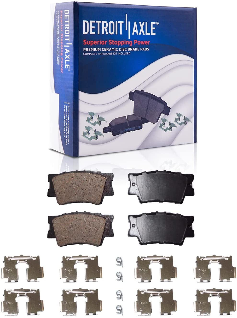 Detroit Axle - Brake Pads for 07-17 Toyota Camry 08-18 Avalon Lexus ES300h, 07-18 ES350, 4 Ceramic Brake Pads Front & Rear 2008 2009 2010 2011 2012 2013 2014 2015 2016 2017 Replacement