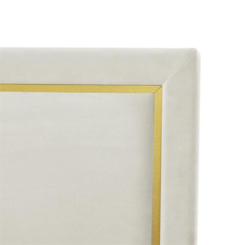Creed Bed Beige Velvet Queen Upholstered Powder Coated Gold Frame and Base