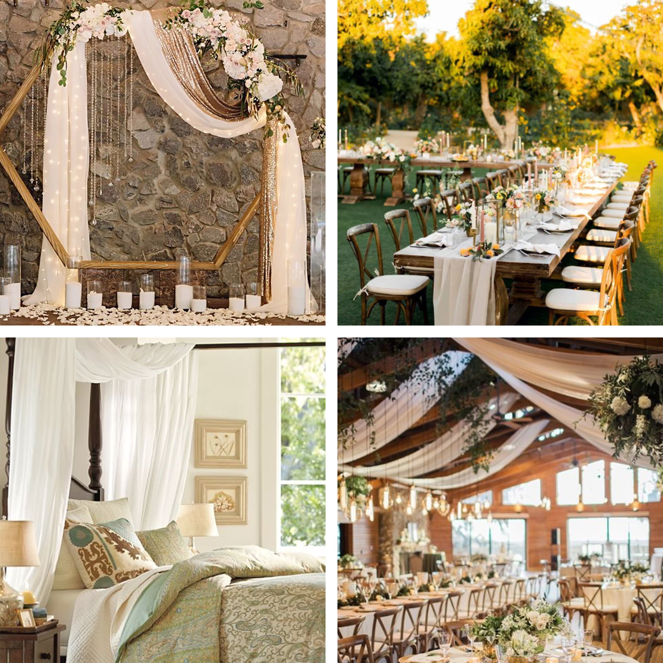 Fragrantex Beige Sheer Window Curtain 21 ft Scarf Valance Soft Chiffon Extra Long Canopy Curtains Panel for Living Room,Swag Valance Wedding Curtain 52