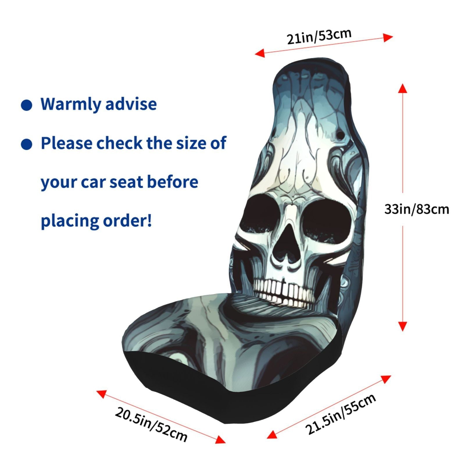 TEQUAN Front Seat Covers, Gothic Death Skull Carving Pattern 2 Piece Car Seat Cover Fit Most Car SUV Truck Van