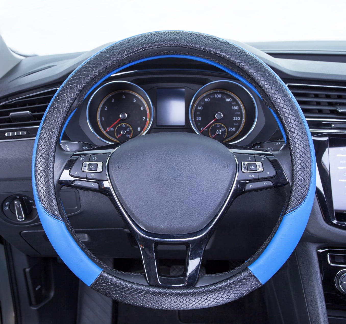 Auto Drive 1 Piece Steering Wheel Cover Racer Blue, Universal Fit