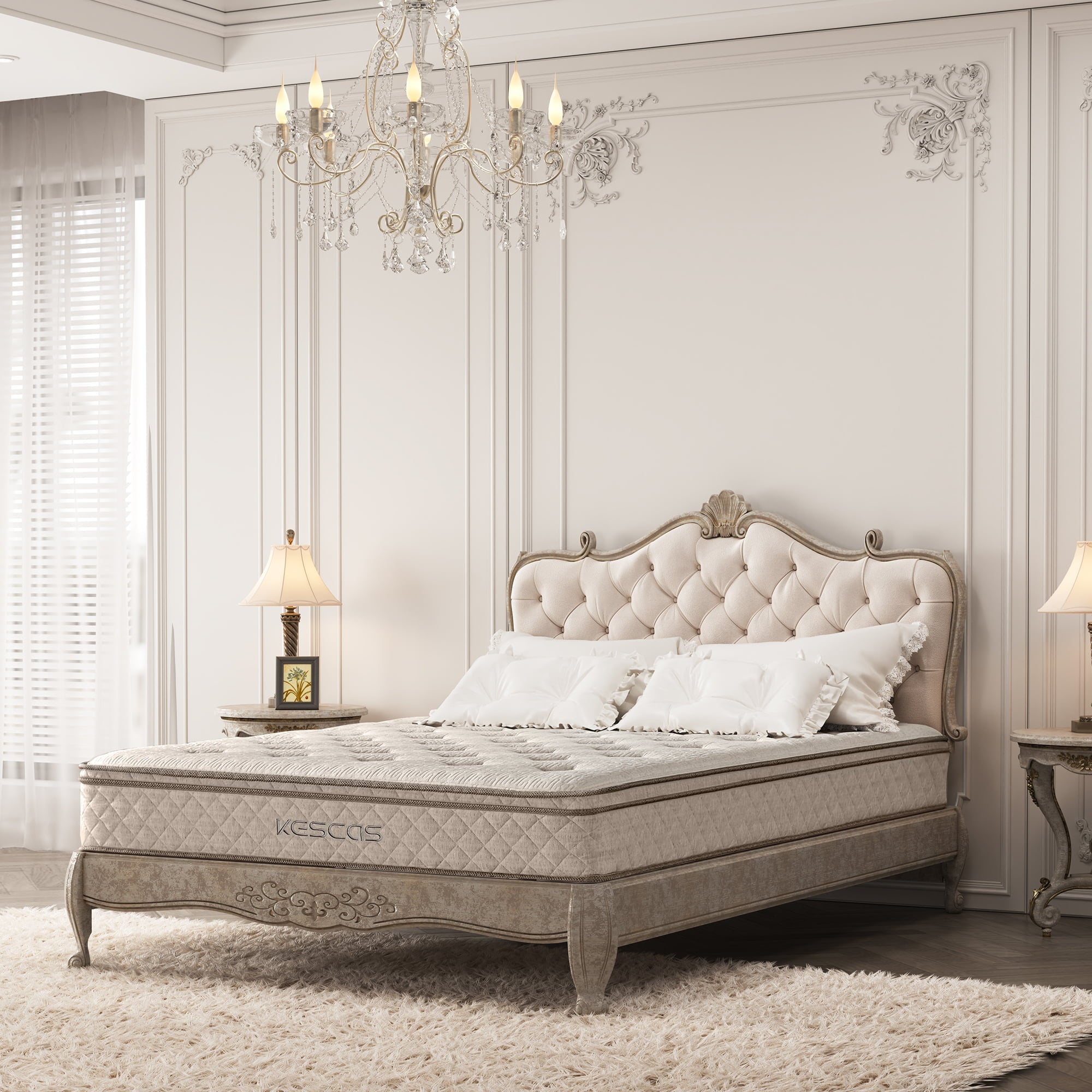 Size Hybrid Mattress, Kescas 10 inch Euro Top Linen Cover Innerspring Mattress in a Box, with CertiPUR-US Certified Memory Foam, Plush Yet Supportive