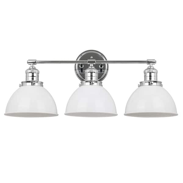 Savannah 26 in. W. 3-Light Polished Chrome Vanity Light with Satin White Shades