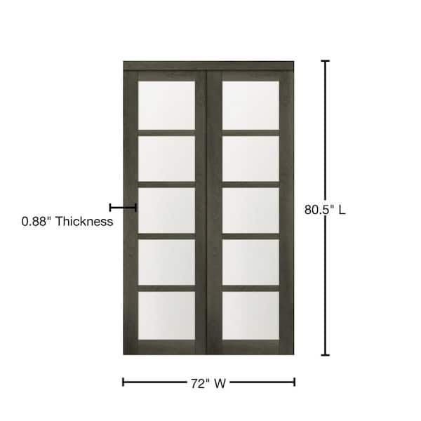 72 in. x 80.50 in. 5-Lite 1-Panel Iron Age Finished MDF Sliding Door
