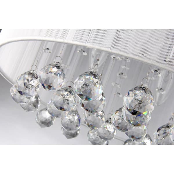 Belle 4-Light Chrome Flush Mount with White Threaded Drum Shade and Clear Glass Hanging Crystals
