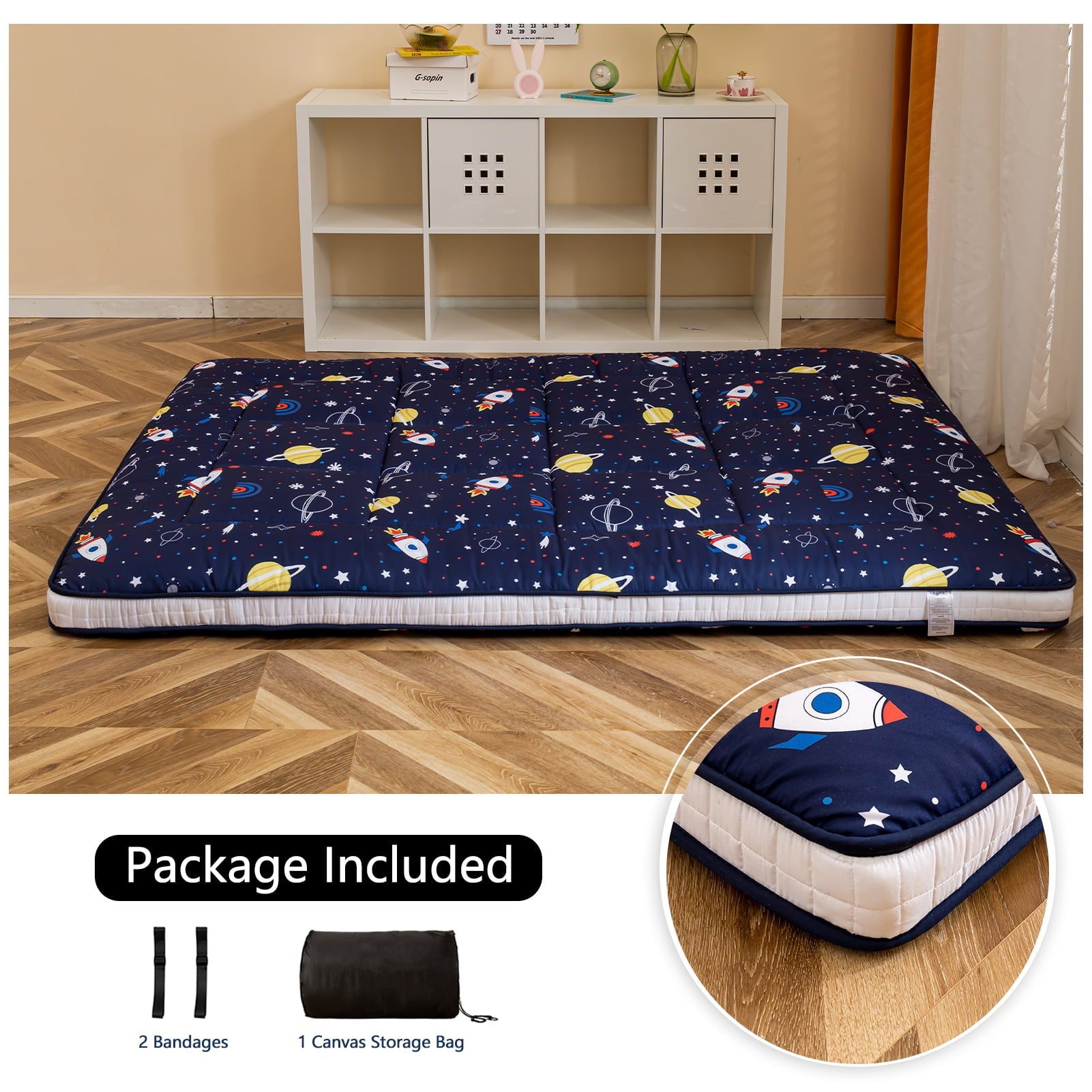 Thick Futon Floor Mattress, Memory foam Padded Japanese Floor Mattress, Navy Space, Twin