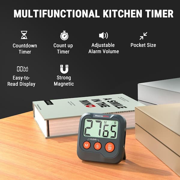 TM03W Digital Timer for Kids and Teachers Kitchen Timers for Cooking with 2-Level Alarm Volume Countdown Timer Stopwatch