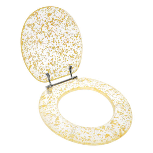 Round Resin Decorative Toilet Seat with  Hinges, Gold Foil
