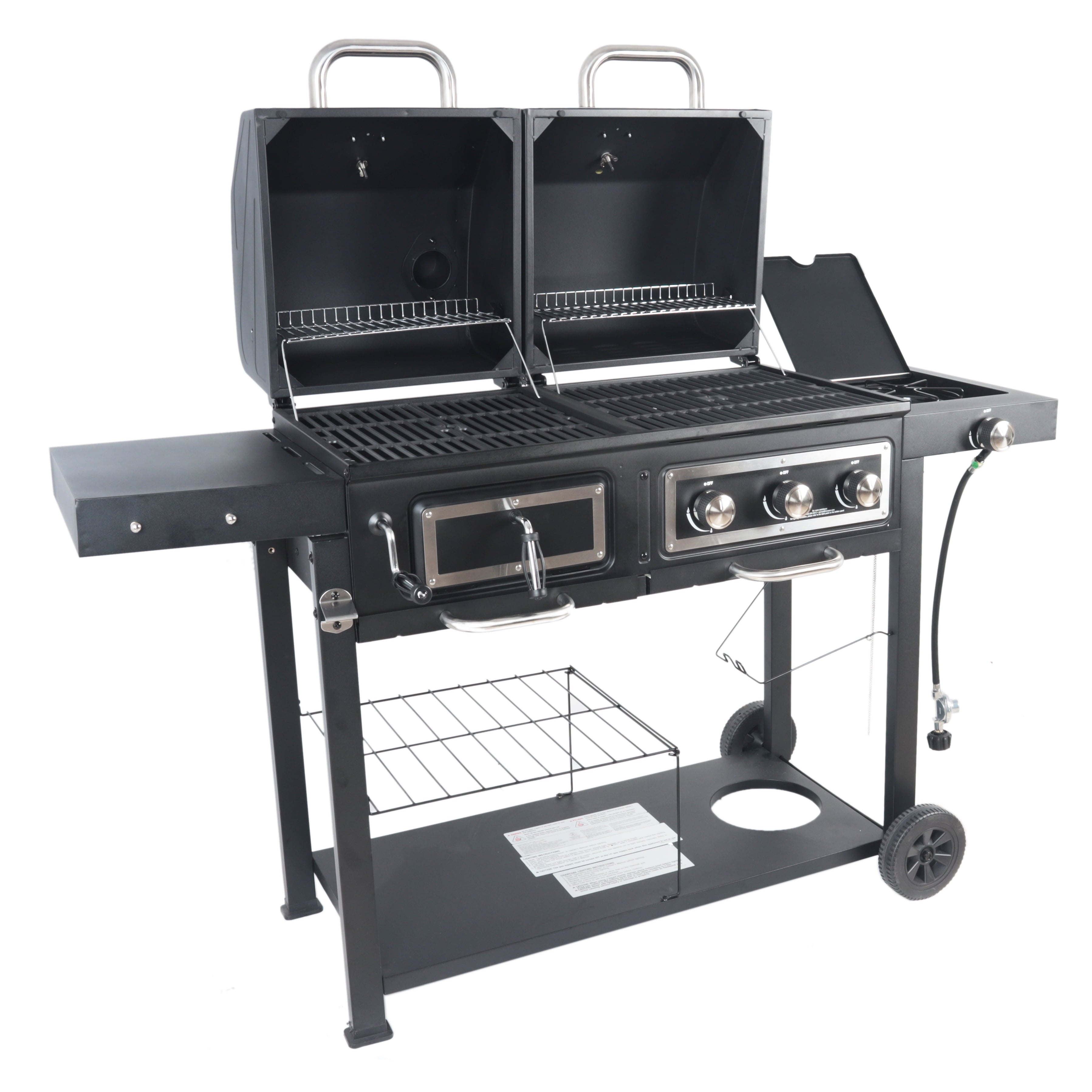 Dual Fuel Gas & Charcoal Combo Grill, Black with Stainless