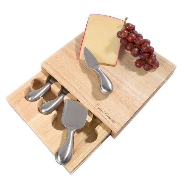 5-Piece Wooden Cheese Board with Stainless Steel Tools