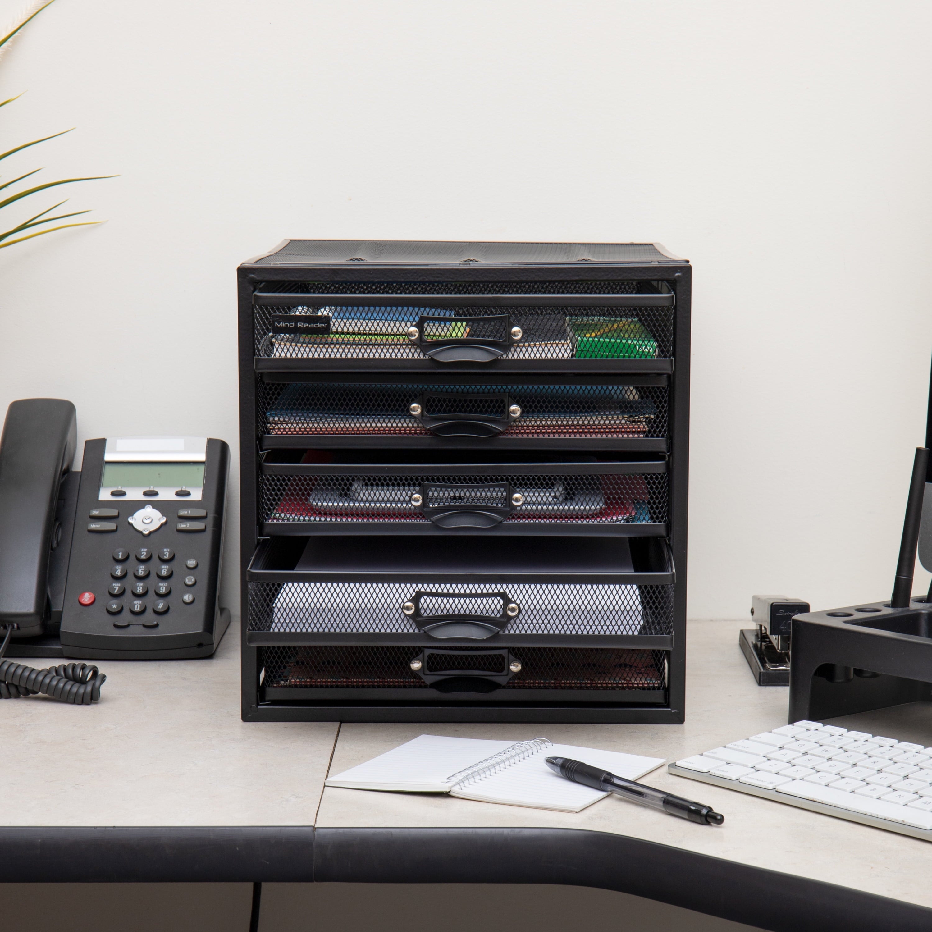 Mind Reader 5 Drawer Metal Desk Cabinet, Black