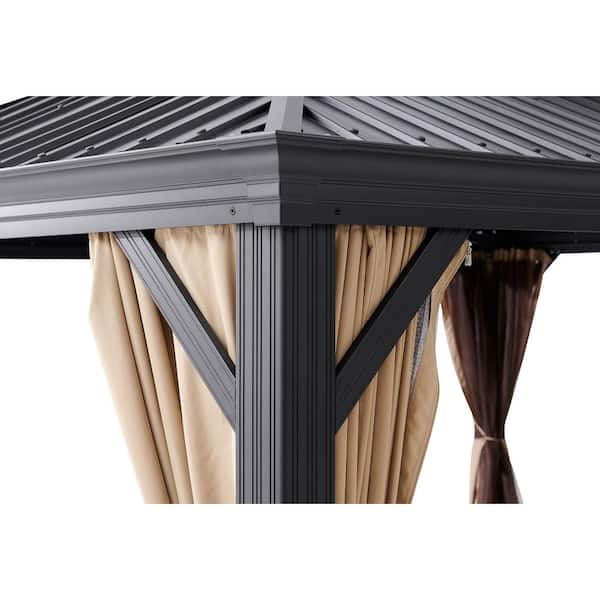 10 ft. x 14 ft. Outdoor Backyard Hardtop Galvanized Steel Roof Patio 2-Panel Curtains Netting Gazebo with Aluminum Poles