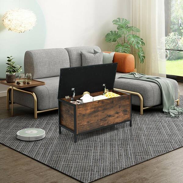 Dark Brown and BlackRetro Flip Top Ottoman Stool Padded Seat Pouffe Storage Box