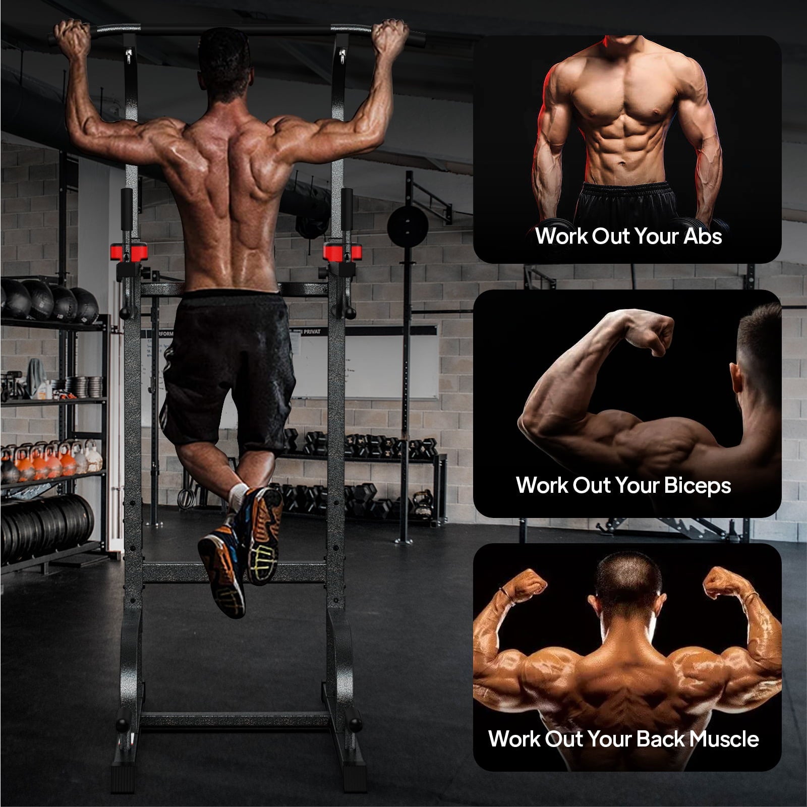 Pooboo Body Champ Multifunction Power Tower Dip Station Pull up Bar Power Rack for Home Gym Strength Training Workout Equipment Max Weight 480lbs