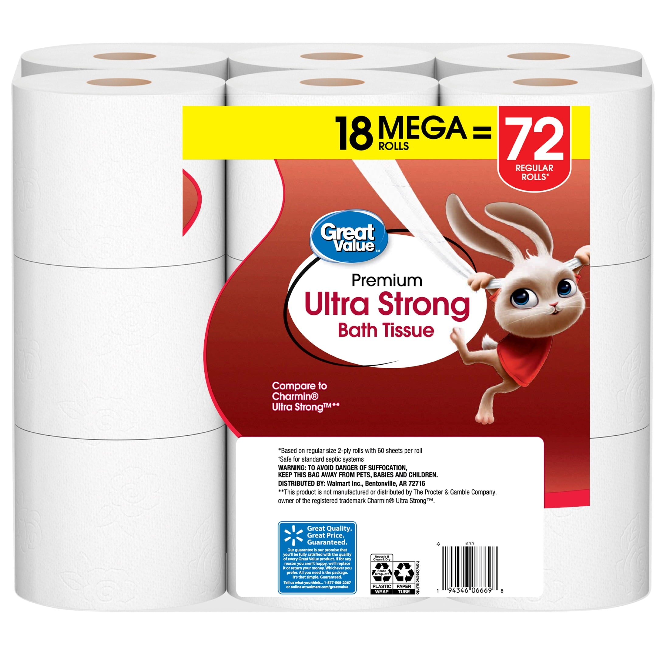 Great Value Ultra Strong Toilet Paper, 18 Mega Rolls