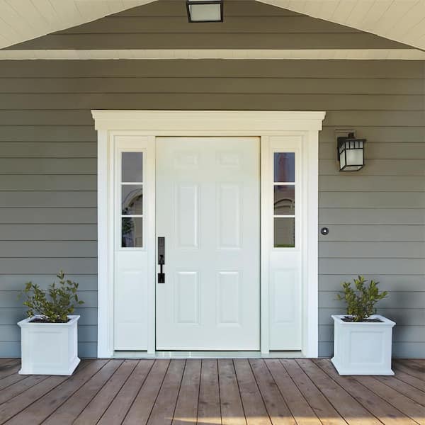 72 in. x 80 in. Element Series White Primed Right-Hand 6-Panel Steel Prehung Front Door with 16 in. 3-lite Sidelites