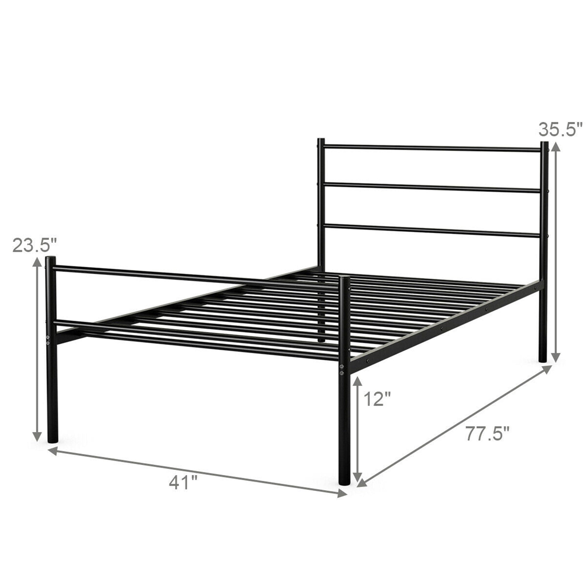 Gymax Twin Size Metal Bed Frame Platform Mattress Foundation W/ Headboard Black