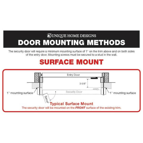 36 in. x 80 in. Spaniard Black Left-Hand Surface Mount Aluminum Security Door with Black Perforated Metal Screen