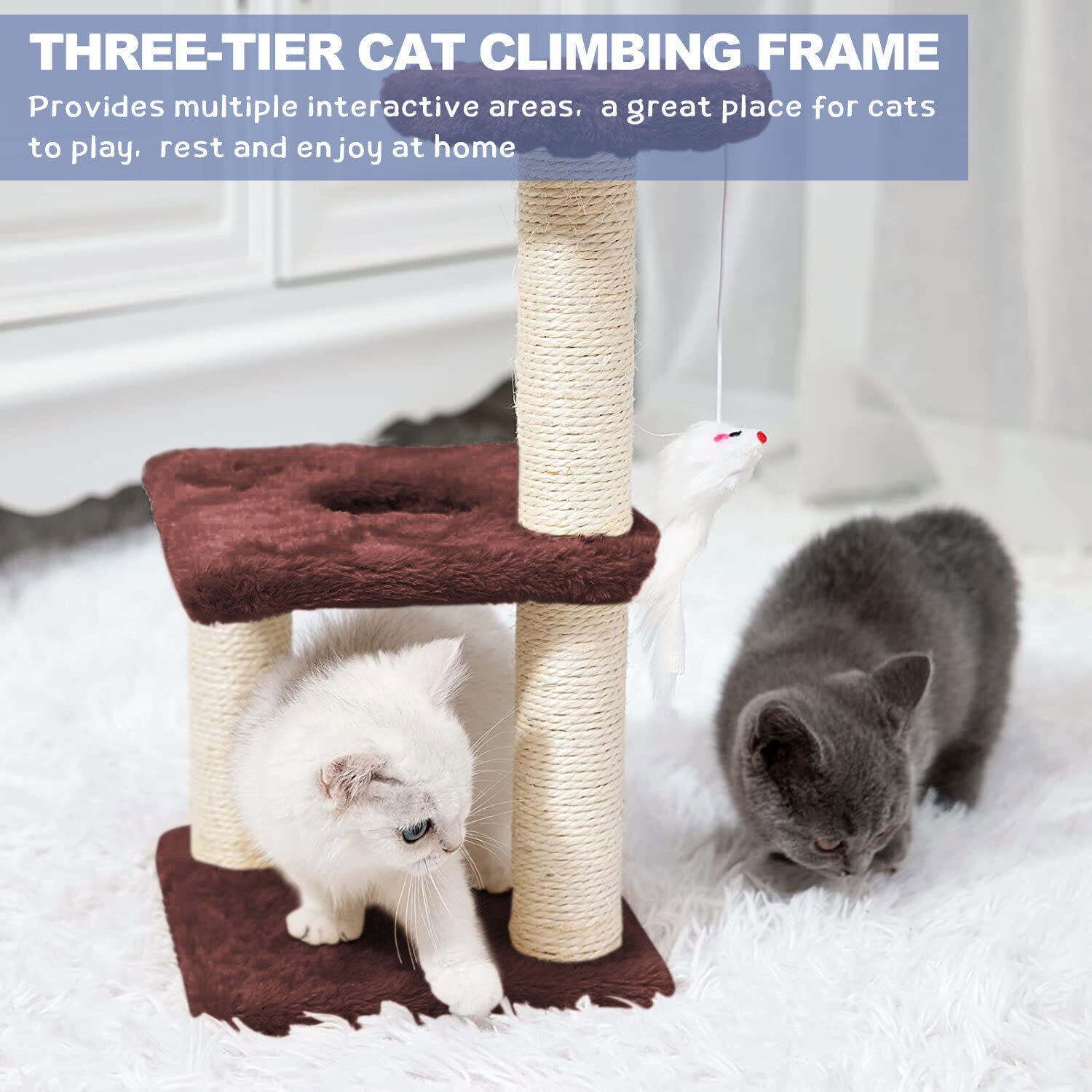 Tsuinz Cat Tree Scratcher Tower Scratching Post for Pet Rest Toy, Brown