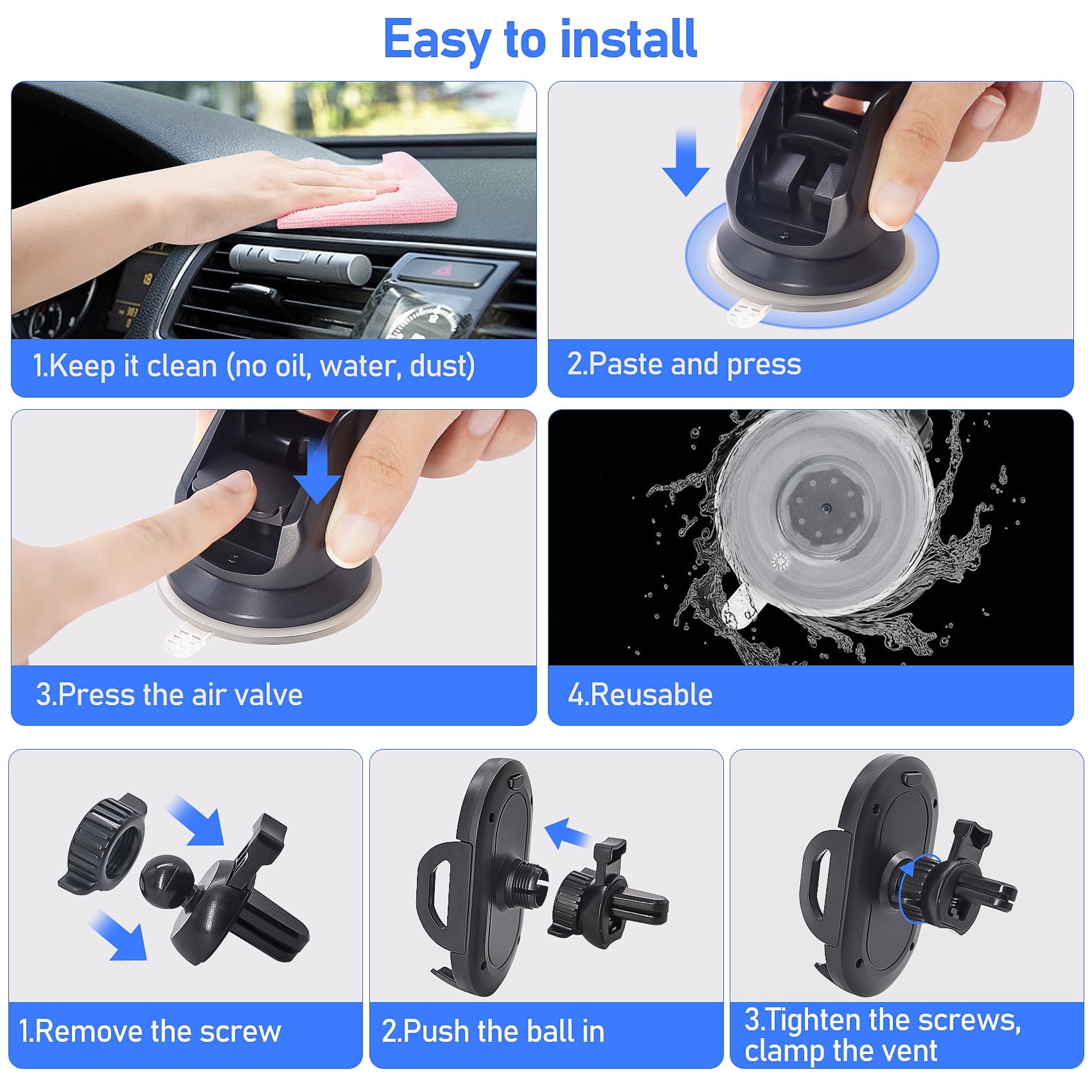 Huryfox Car Phone Holder Universal Mobile Mount for Vehicle, Smartphone Stand on Dashboard, Windshield, Vent, Automobile Cradle Compatible with iPhone, Android Phone