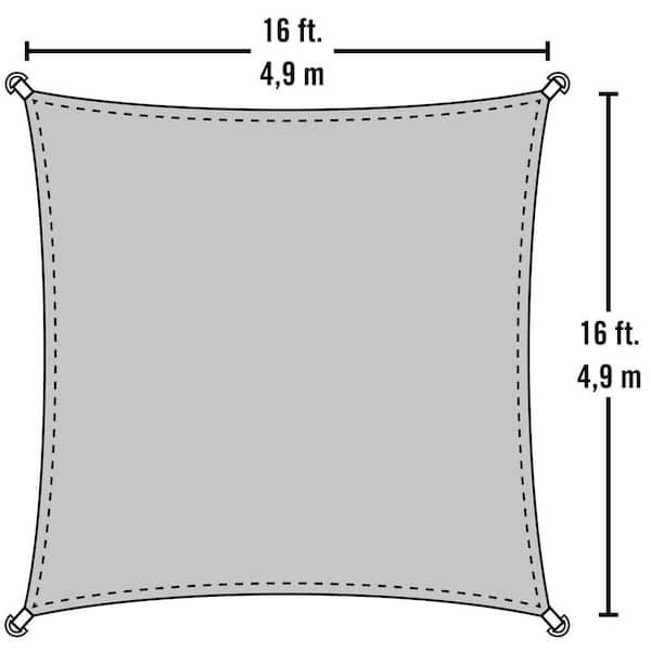 16 ft. W x 16 ft. L Square, Heavy-Weight Sun Shade Sail in Sea Blue (Poles Not Included) w/ Long-Life, Breathable Fabric