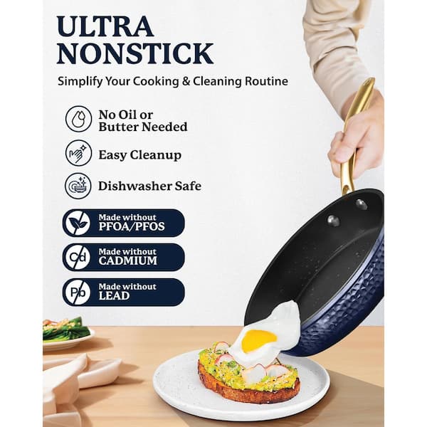 Charleston Collection 12 in. Aluminum Hammered Nonstick Frying Pan in Navy