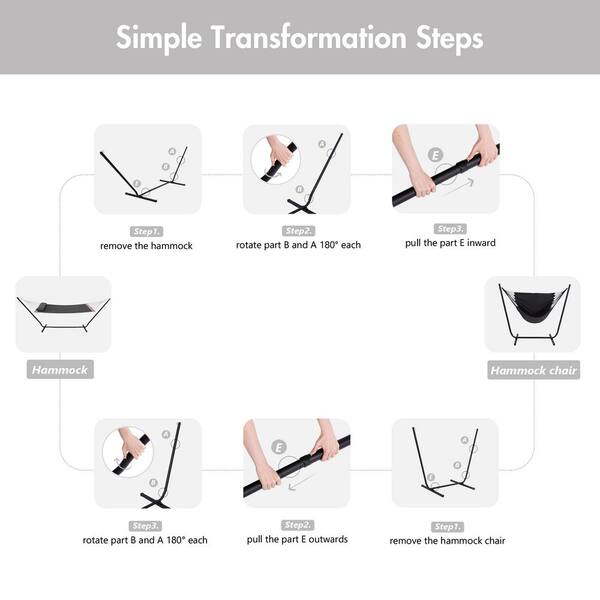 12 ft. 2-in-1 Indoor/Outdoor Portable Hammock Swing Chairs with Stand Included, Heavy-Duty Hammock in Dark Gray