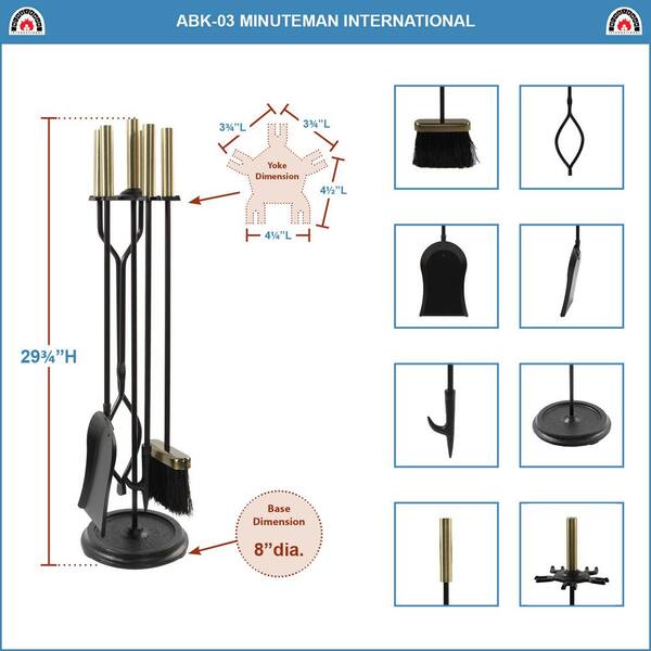30 in. Tall 5-Piece Antique Brass and Black Neoclassic Fireplace Tool Set