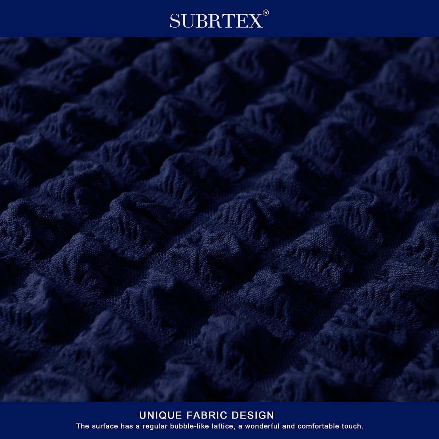 Subrtex 1-Piece Seersucker Sofa Slipcover Skirt Stretch Couch Cover (Loveseat, Navy Blue)