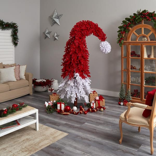 9 ft. LED Holiday Red Santa Hat Artificial Christmas Tree with 600-Lights and 1992 Bendable Branches