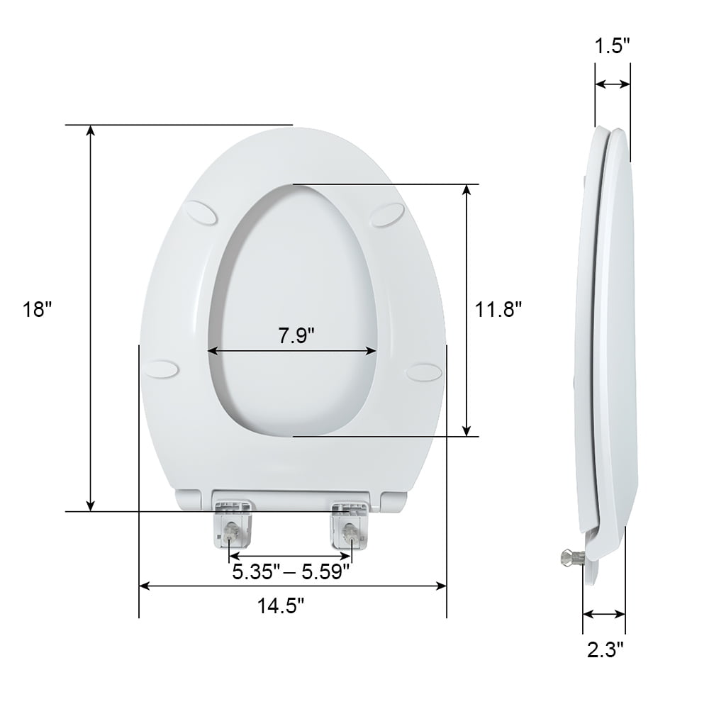 R&T B1130 Toilet Seat 400 pound Oval Plastic Toilet Seat Soft Close No Slam White