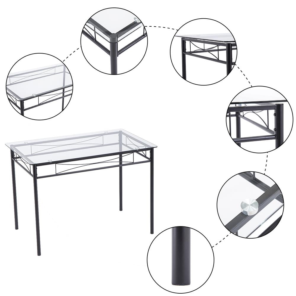 Ktaxon 5 Pcs Dining Set Glass Top Table and 4 Chairs Kitchen Room Furniture Black