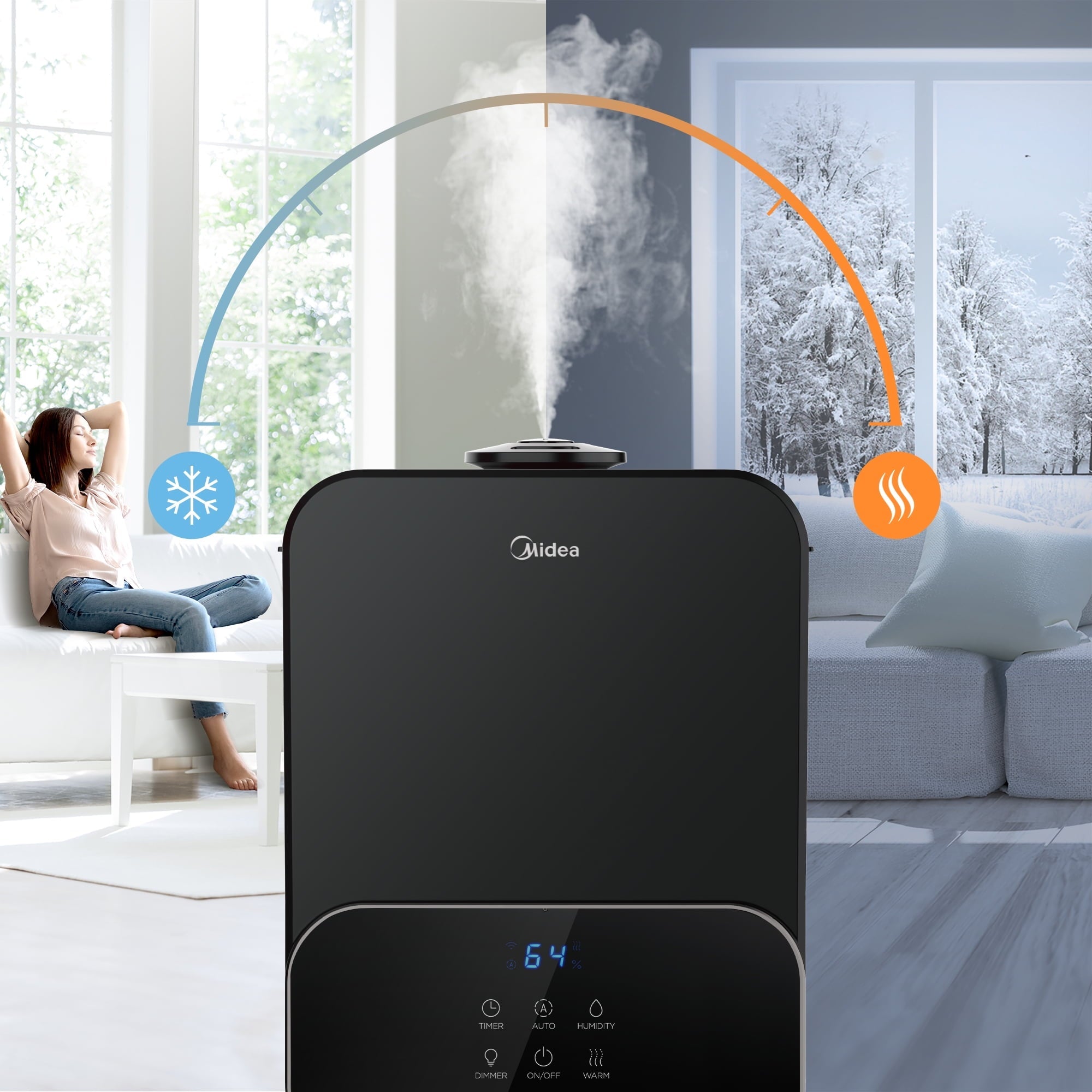 Midea 2-in-1 Warm/Cool Mist Humidifier, w/ WiFi, Black