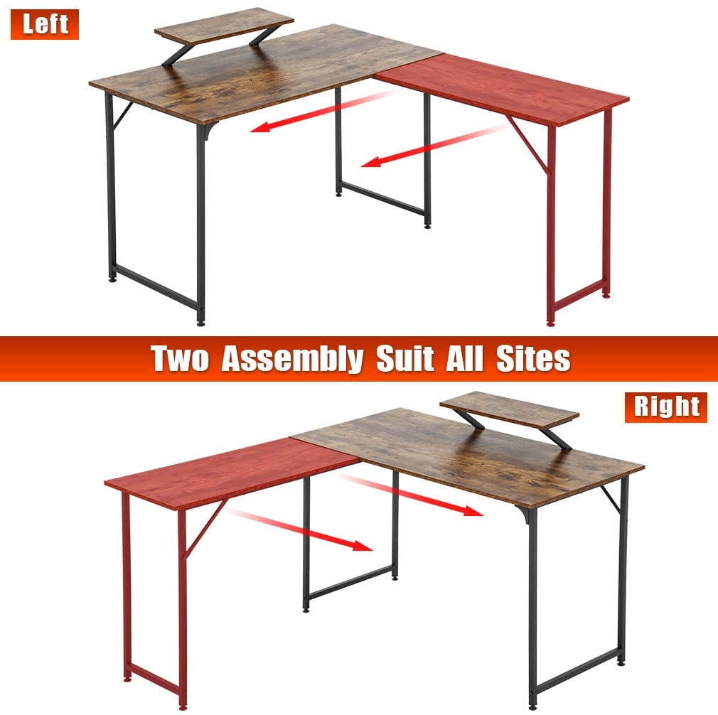 Computer Desk L Shaped Desk Gaming desk Office Writing Desk Modern Student Girl Kids Study PC Simple Extra Large Ergonomic Table Workstation with Monitor Stand,Vintage