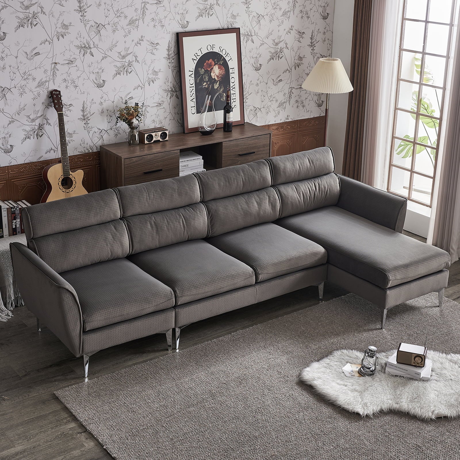 Ktaxon L Shape Sectional Sofa with Reversible Chaise, 112