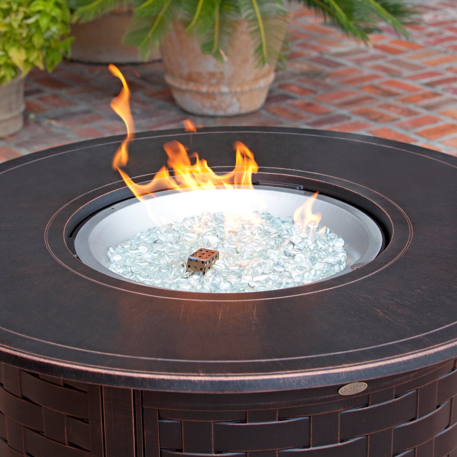 Fire Sense Perissa Woven Round Cast Aluminum Propane Gas Fire Pit
