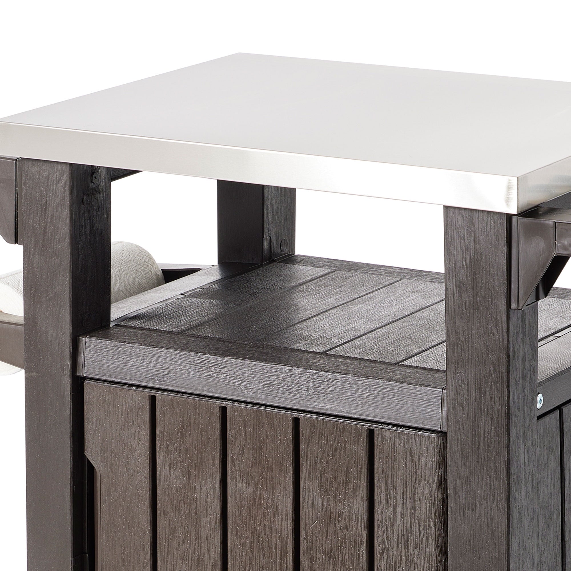 Keter Unity 40 Gal Patio Storage Grilling Bar Cart w/Stainless Top, Brown