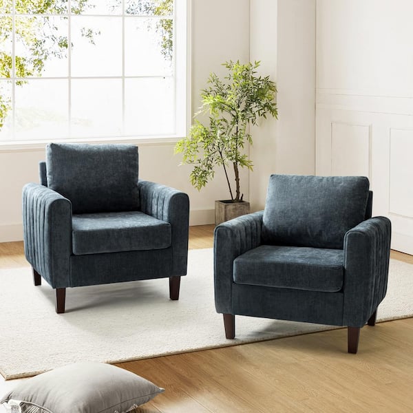 Ismenus Navy Upholstered Mid Century Modern Club Chair with Wood Legs (Set of 2)