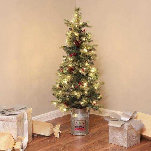 Pre-Lit Clear LED 4' Porch Artificial Christmas Tree with Metal Pot  MSRP $99.99