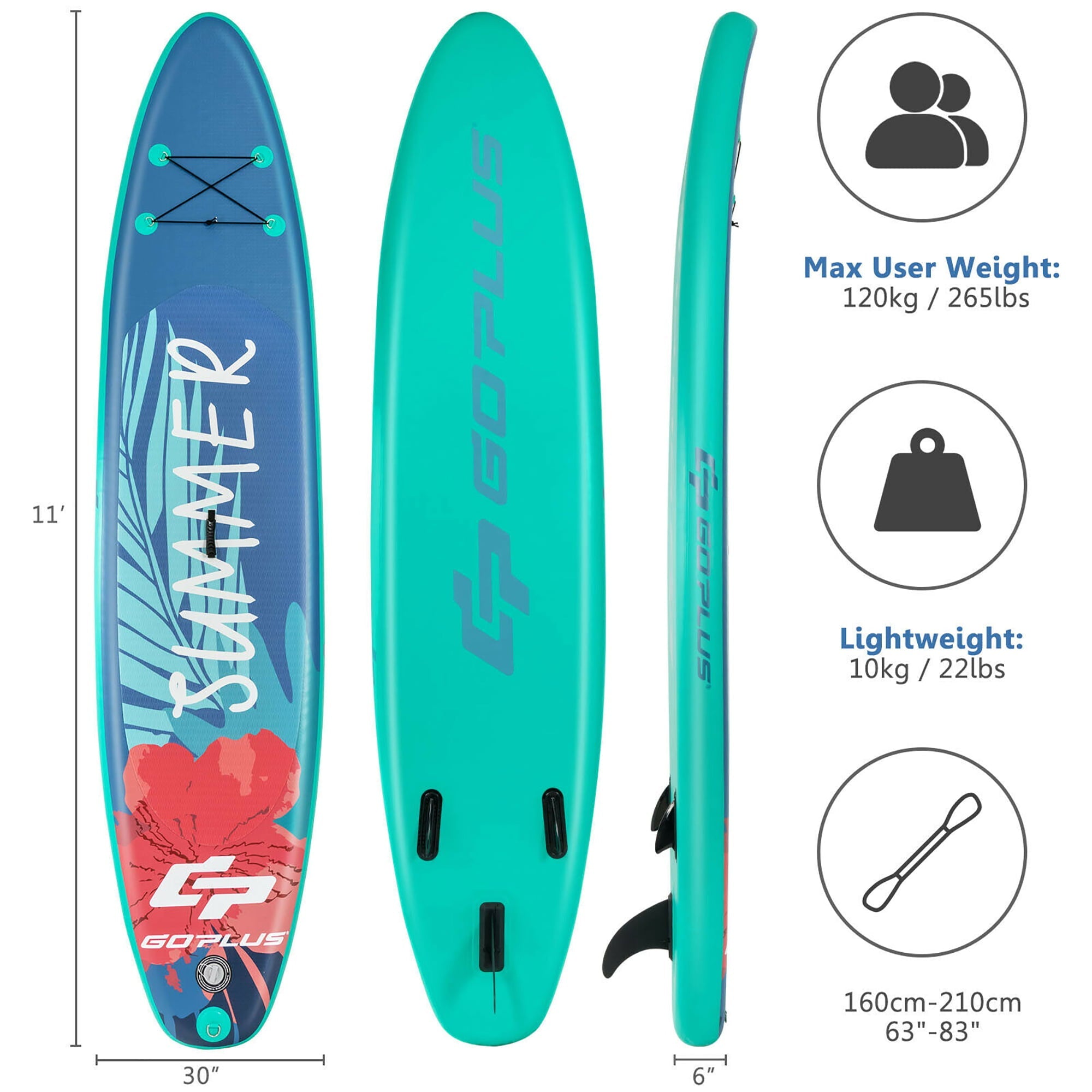 Goplus 11ft Inflatable Stand Up Paddle Board with Backpack Leash Aluminum Paddle